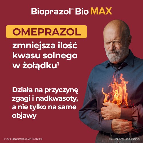 Miniaturka artykułu - #1 Bioprazol Bio Max 20 mg, 14 kapsułek twardych - leczenie zgagi i zarzucania treści żołądkowej