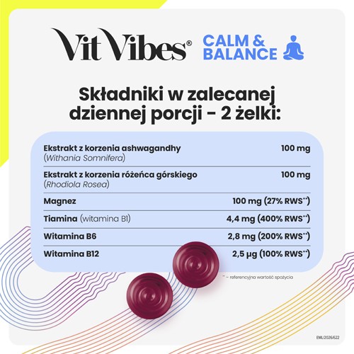 Zdjęcie produktu - 2 Vit Vibes Calm & Balance żelki smak malinowy, 60 szt.