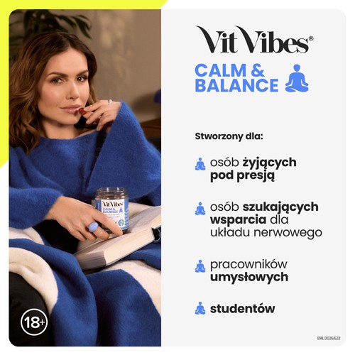Zdjęcie produktu - 6 Vit Vibes Calm & Balance żelki smak malinowy, 60 szt.