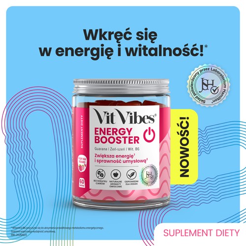 Miniaturka artykułu - #0 Vit Vibes Energy Booster żelki smak truskawkowy, 60 szt.