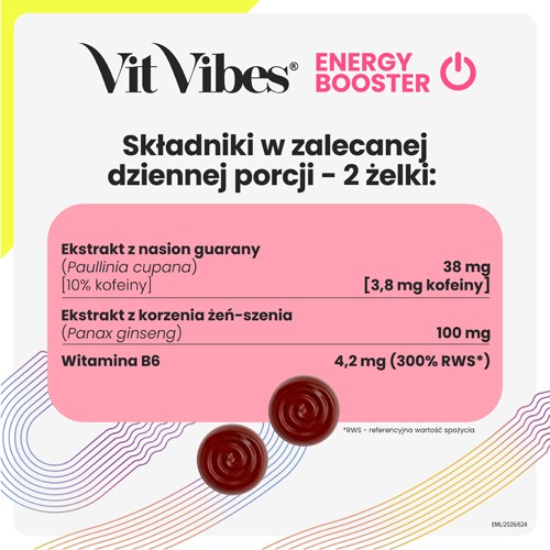 Zdjęcie produktu - 3 Vit Vibes Energy Booster żelki smak truskawkowy, 60 szt.