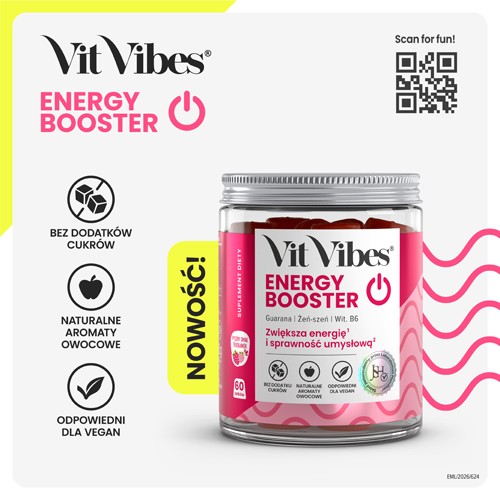 Zdjęcie produktu - 5 Vit Vibes Energy Booster żelki smak truskawkowy, 60 szt.