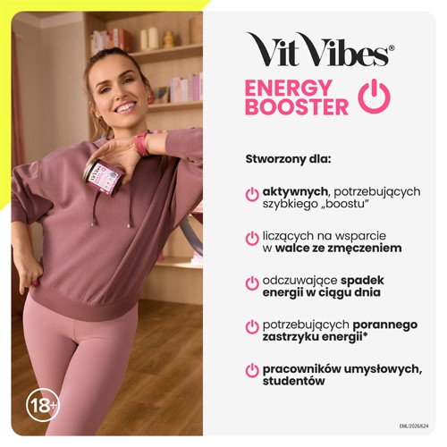 Zdjęcie produktu - 6 Vit Vibes Energy Booster żelki smak truskawkowy, 60 szt.