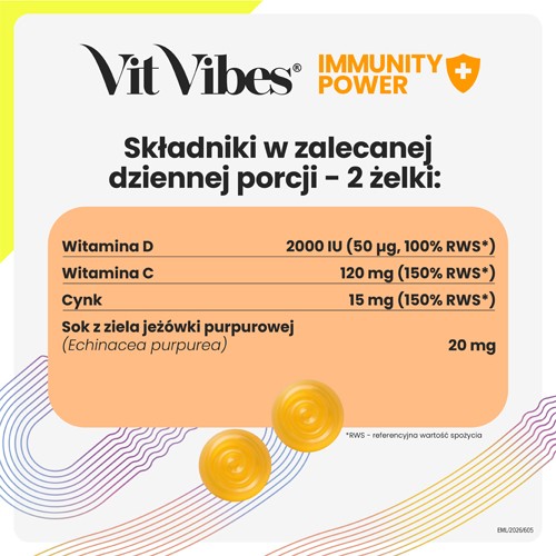 Zdjęcie produktu - 2 Vit Vibes Immunity Power żelki smak marakuja cytryna, 60 szt.