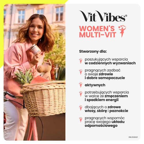 Zdjęcie produktu - 4 Vit Vibes Women's Multi-Vit żelki smak pomarańcza i mango, 60 szt.