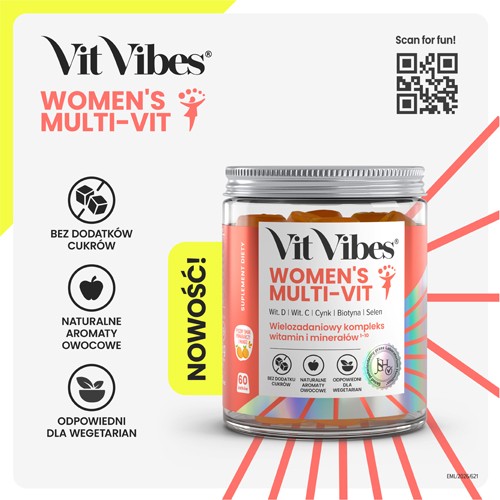Zdjęcie produktu - 5 Vit Vibes Women's Multi-Vit żelki smak pomarańcza i mango, 60 szt.
