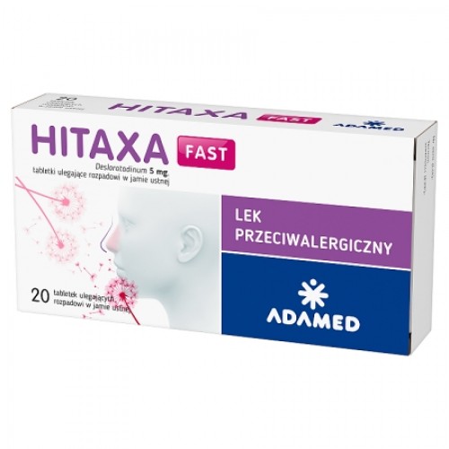 Miniaturka artykułu - #0 Hitaxa Fast 5 mg, 20 tabletek ulegających rozpadowi w jamie ustnej - lek przeciwalergiczny
