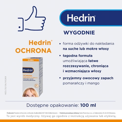 Zdjęcie produktu - 3 Hedrin Ochrona Odżywka w sprayu chroniąca przed wszawicą głowową, 100 ml