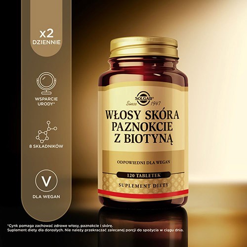 #4 – Solgar Włosy Sk&oacute;ra Paznokcie z Biotyną, 120 tabl.