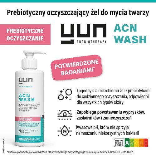 Miniaturka artykułu - #0 YUN ACN WASH Prebiotyczny oczyszczający żel do mycia twarzy, 150 ml