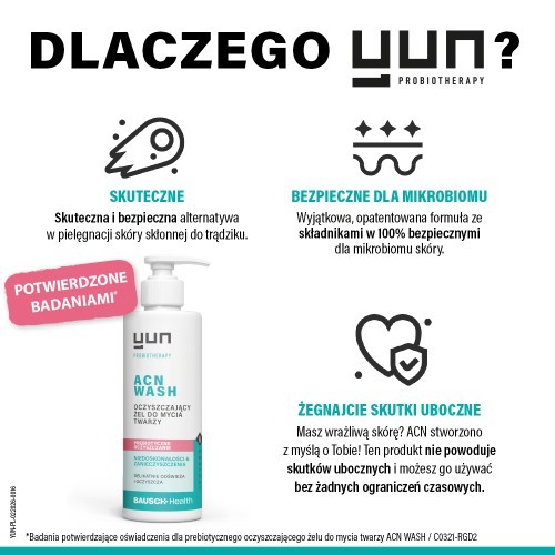 Miniaturka artykułu - #1 YUN ACN WASH Prebiotyczny oczyszczający żel do mycia twarzy, 150 ml