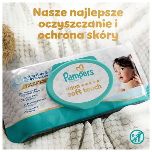 Miniaturka artykułu - #1 Pampers Aqua Soft Touch Chusteczki nawilżane, 9 x 48 szt.