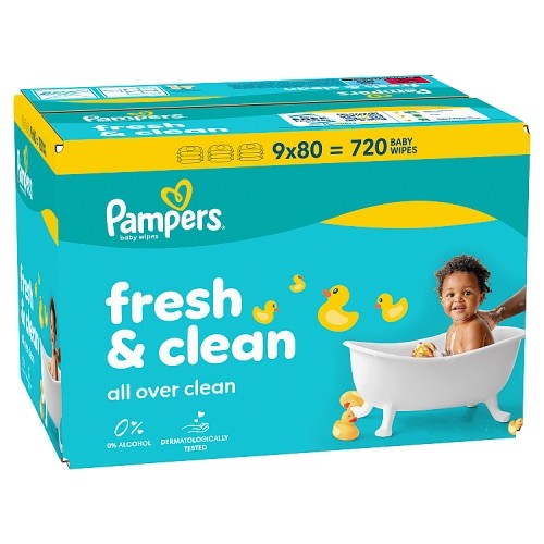 Miniaturka artykułu - #0 Pampers Fresh Clean Chusteczki nawilżane, 9 x 80 szt.