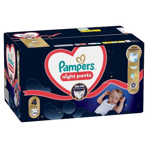 Miniaturka artykułu - #0 Pampers Night Pants 4 Pieluchomajtki dla dzieci, 104 szt.