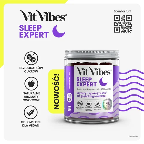 #5 – Vit Vibes Sleep Expert żelki o smaku jagodowym z nutą lawendy, 60 szt.