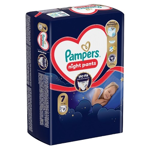 Miniaturka artykułu - #0 Pampers Night Pants 7 Pieluchomajtki dla dzieci, 17 szt.