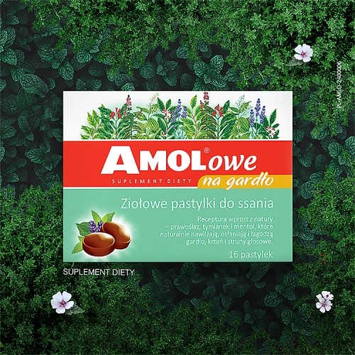 Zdjęcie produktu - 2 Amolowe Na gardło ziołowe pastylki do ssania, 16 szt.
