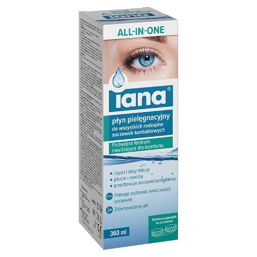 Miniaturka artykułu - #0 Iana All In One Płyn pielęgnacyjny do wszystkich rodzaj&oacute;w soczewek kontaktowych, 360 ml