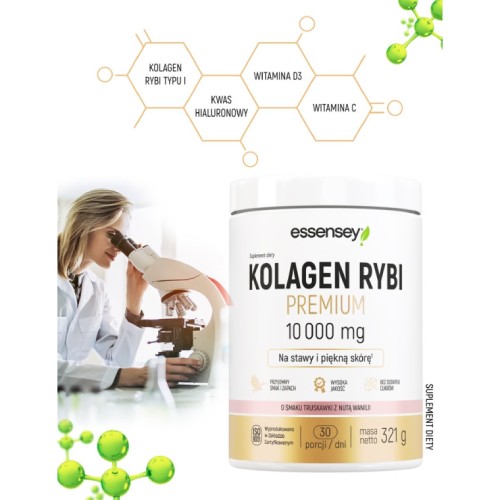 Miniaturka artykułu - #0 Essensey Kolagen Rybi Premium 10000 mg smak truskawka z nutą wanilii, 321 g