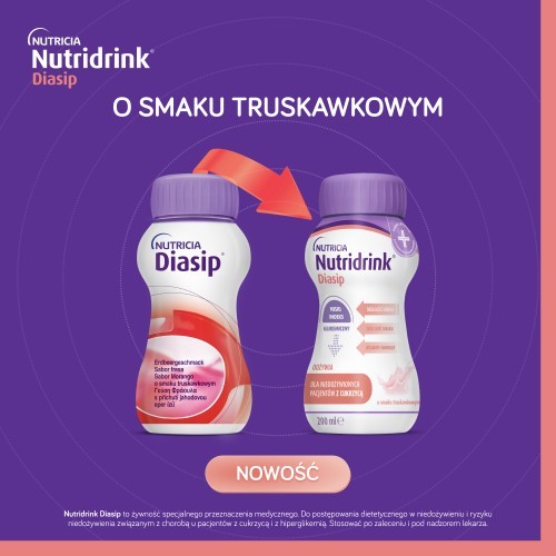Miniaturka artykułu - #0 Nutridrink Diasip o smaku truskawkowym, 4 x 200 ml
