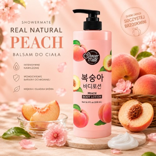Zdjęcie produktu - 2 Aekyung Showermate Peach Balsam do ciała o zapachu brzoskwini, 500 ml