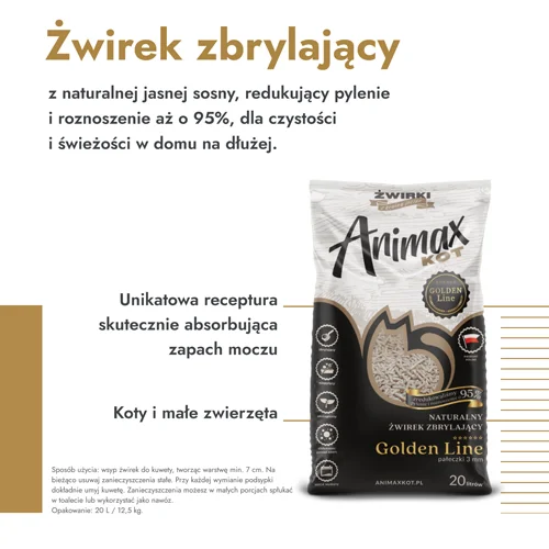 #2 – AnimaxKot Golden Line Żwirek zbrylający pałeczki 3 mm, 20 l