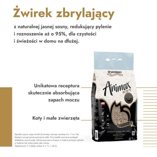 #2 – AnimaxKot Golden Line Żwirek zbrylający pałeczki 3 mm, 7 l