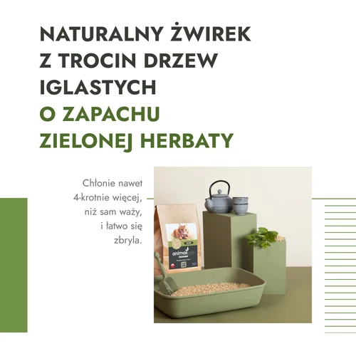 #1 – AnimaxKot Żwirek zbrylający o zapachu zielonej herbaty, 20 l