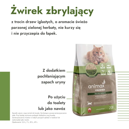 #2 – AnimaxKot Żwirek zbrylający o zapachu zielonej herbaty, 20 l