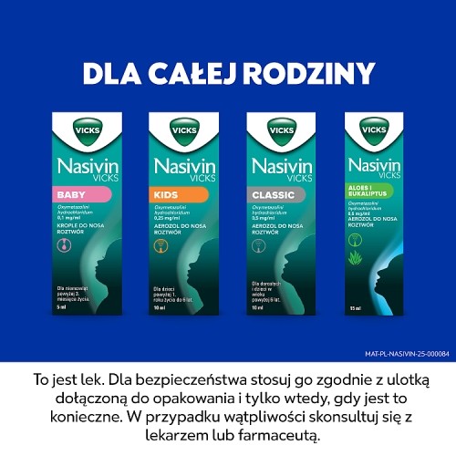 Miniaturka artykułu - #0  Nasivin Vicks Classic Aerozol na zatkany nos, 10 ml - lek na katar dla dorosłych i dzieci 6+