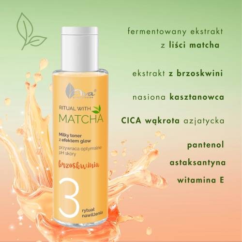 Zdjęcie produktu - 3 AVA Ritual with Matcha 3 Milky Toner z efektem glow przywraca prawidłowe pH sk&oacute;ry, 50 ml