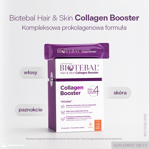 Miniaturka artykułu - #0 Biotebal Hair & Skin Collagen Booster o smaku brzoskwiniowym, 30 sasz.