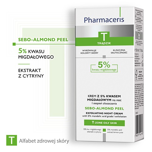 Zdjęcie produktu - 1 PHARMACERIS T Sebo-Almond Peel 5% krem peelingujący na noc I STOPIEŃ, 50 ml