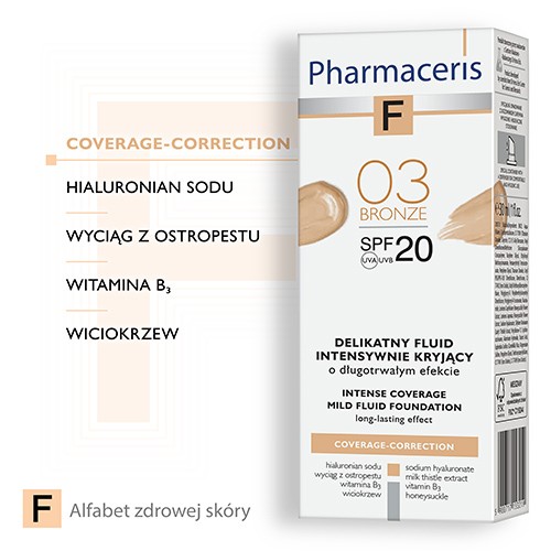 Zdjęcie produktu - 1 PHARMACERIS F Fluid Intensywnie Kryjący "03" z SPF20 - 30 ml