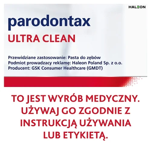 #4 – Parodontax Ultra Clean Pasta do zęb&oacute;w na krwawiące dziąsła z fluorem, 75 ml