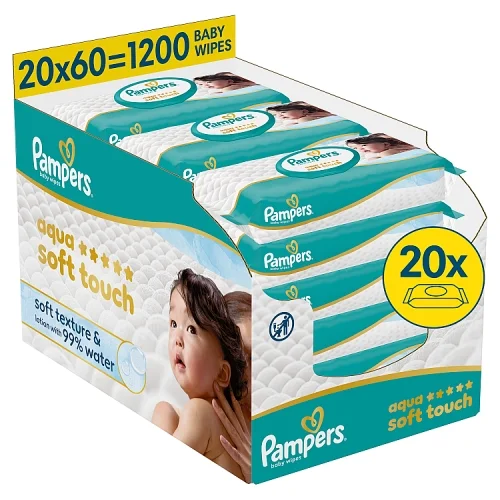 #5 – Pampers Aqua Soft Touch Chusteczki nawilżane dla dzieci, 20 x 60 szt.