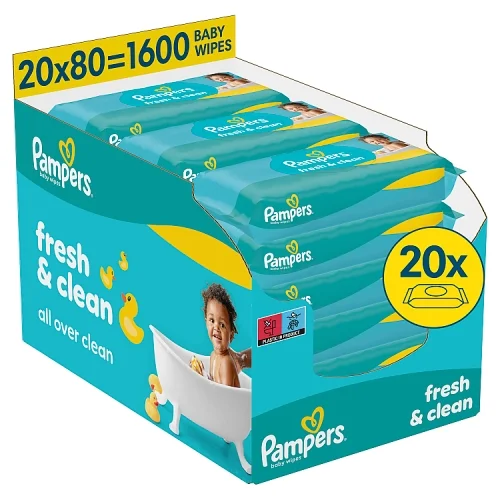 #5 – Pampers Fresh Clean Chusteczki nawilżane dla dzieci, 20 x 80 szt.