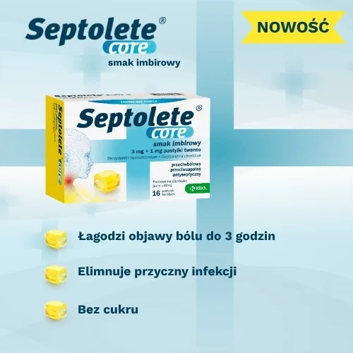 #1 – Septolete core smak imbirowy 3 mg + 1 mg, 16 pastylek