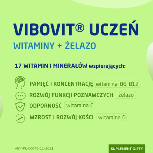 Zdjęcie produktu - 0 VIBOVIT UCZEŃ Witaminy+Żelazo - 30 tabletek 