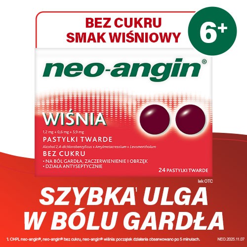 Miniaturka artykułu - #0 Neo-Angin Wiśnia bez cukru, 24 pastylki twarde