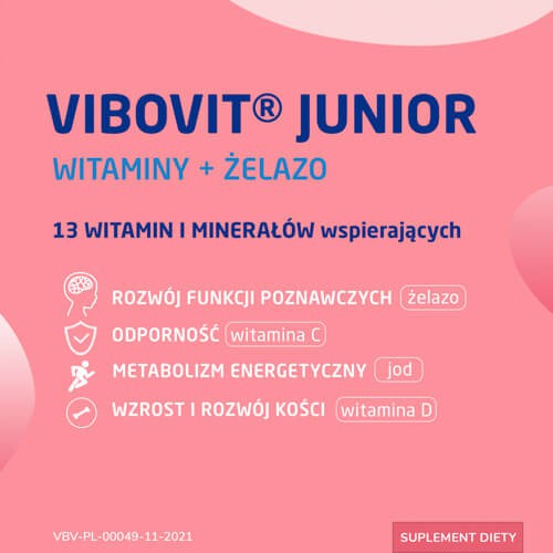 Zdjęcie produktu - 0 VIBOVIT JUNIOR Witaminy+Żelazo, 30 tabletek