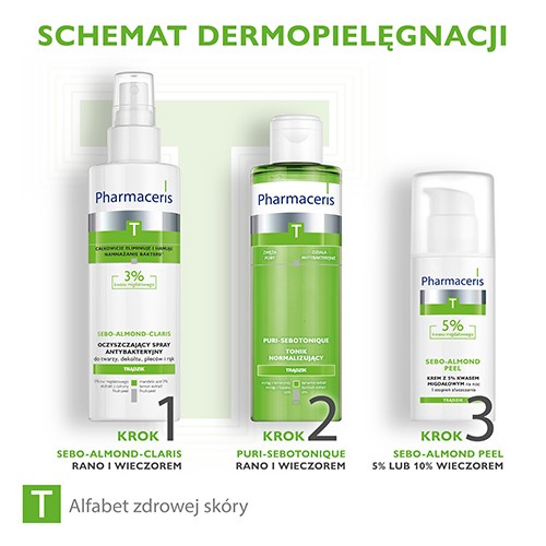 Zdjęcie produktu - 3 Pharmaceris T SEBO-ALMOND-CLARIS Bakteriostatyczny płyn, 3% kwasu migdałowego, 190ml