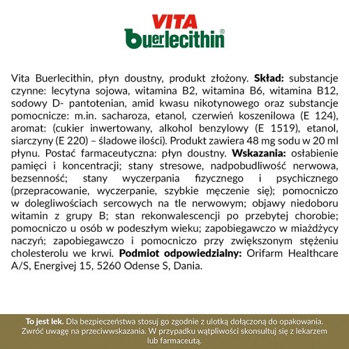 Zdjęcie produktu - 4 VITA BUERLECITHIN, 1000 ml Lek poprawiający koncentrację i pamięć oraz witalność