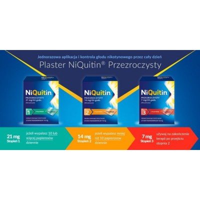Zdjęcie produktu - 1 NIQUITIN  - 21 mg / 24 h - 7 plastrów przezroczystych 