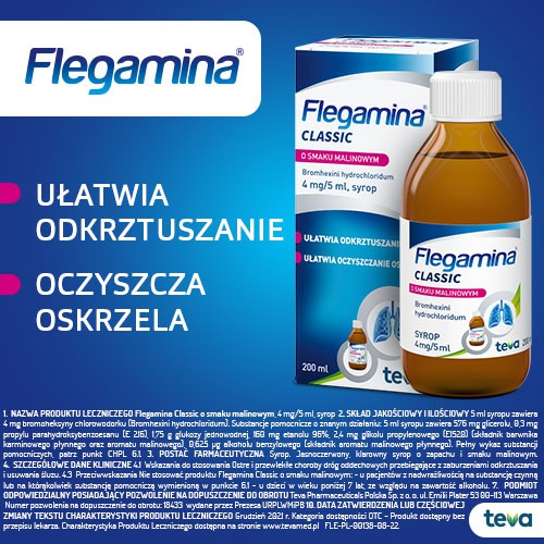 Zdjęcie produktu - 3 FLEGAMINA Syrop o smaku malinowym - 200 ml 