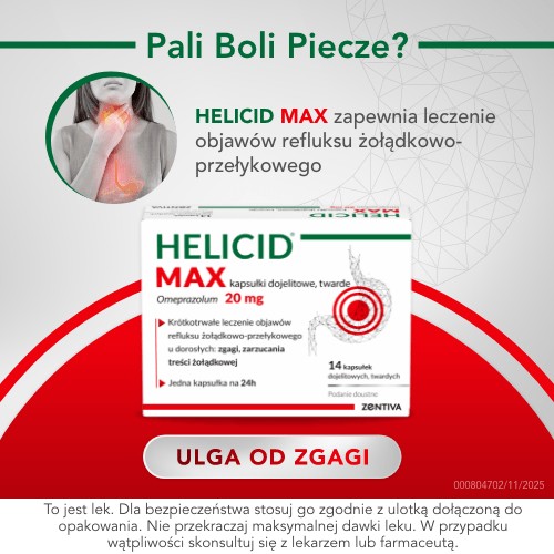 Miniaturka artykułu - #0 Helicid Max omeprazol 20mg, Lek na zgagę - 14 kapsułek