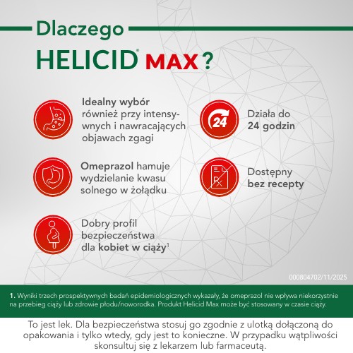 Miniaturka artykułu - #1 Helicid Max omeprazol 20mg, Lek na zgagę - 14 kapsułek