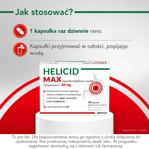 Zdjęcie produktu - 3 Helicid Max omeprazol 20mg, Lek na zgagę - 14 kapsułek