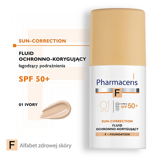 Miniaturka artykułu - #0 PHARMACERIS F Fluid ochronno-korygujący SPF 50+ (Kolor IVORY 01), 30 ml