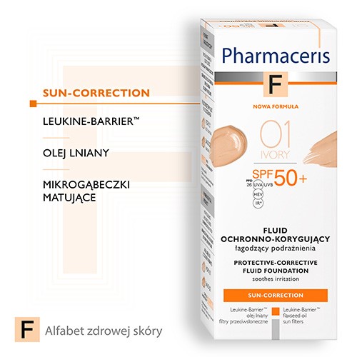 Miniaturka artykułu - #1 PHARMACERIS F Fluid ochronno-korygujący SPF 50+ (Kolor IVORY 01), 30 ml